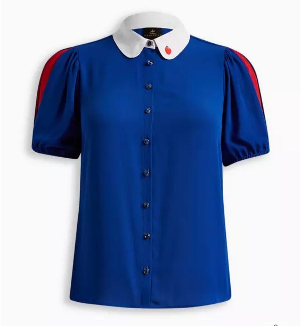 NWOT Torrid Disney Snow White Stretch Challis Collared Puff Sleeve Top 2 16/18